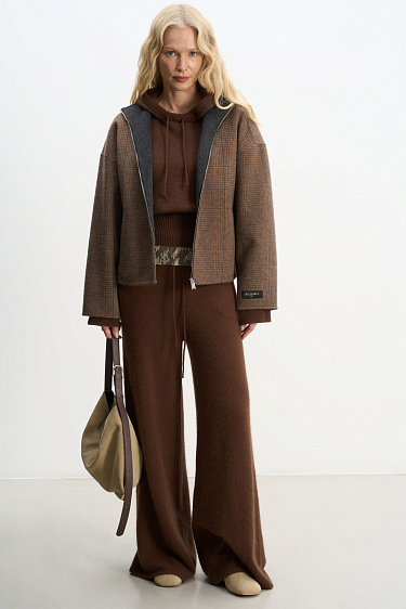 Plaid Stand Collar Jacke - BRUSNIKA Women Clothes