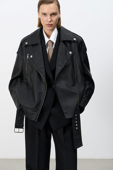 Eco-leather jacket with belt - BRUSNIKA Women Clothes