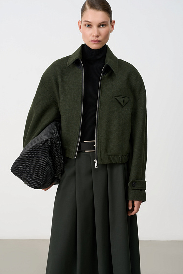 wool bomber jacket with a turn‑down collar - BRUSNIKA Women Clothes