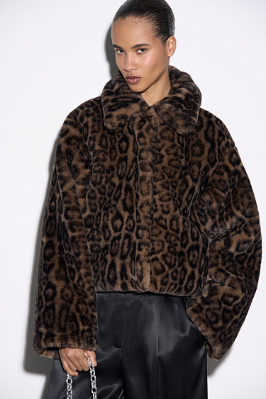Faux fur coat with animal print - BRUSNIKA Women Clothes