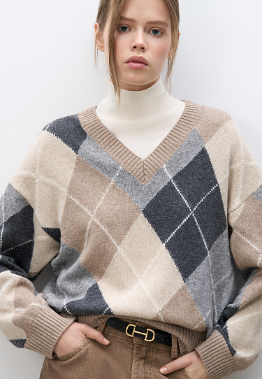 Cashmere jumper with an Argyle pattern - BRUSNIKA Women Clothes