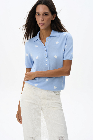 Animal Print Polo Shirt - BRUSNIKA Women Clothes