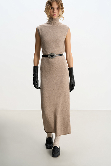 Maxi dress with high collar - BRUSNIKA Women Clothes