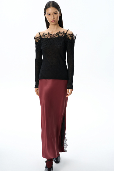 Merino wool longsleeve with lace - BRUSNIKA Women Clothes
