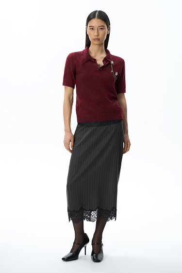 Midi skirt with lace - BRUSNIKA Women Clothes