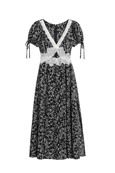 Printed dress with lace decor - BRUSNIKA Women Clothes