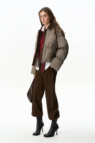 Plaid down jacket with a turn-down collar - BRUSNIKA Women Clothes