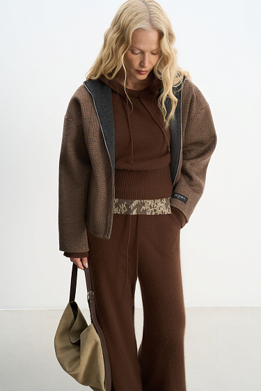 Plaid Stand Collar Jacke - BRUSNIKA Women Clothes