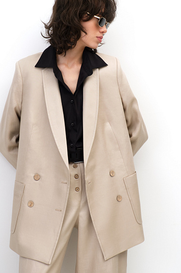 Double-breasted linen blazer - BRUSNIKA Women Clothes