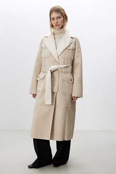 Straight-cut coat with belt - BRUSNIKA Women Clothes