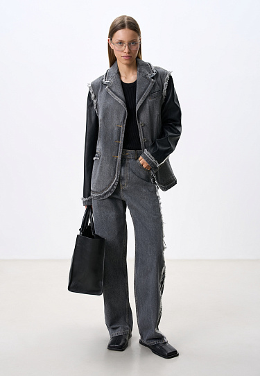 Denim jacket with eco-leather details - BRUSNIKA Women Clothes