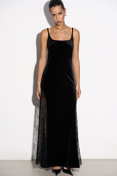 Velvet dress with lace - BRUSNIKA Women Clothes