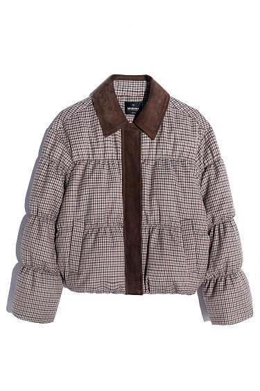Plaid down jacket with a turn-down collar - BRUSNIKA Women Clothes