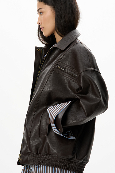Elongated eco-leather bomber jacket - BRUSNIKA Women Clothes