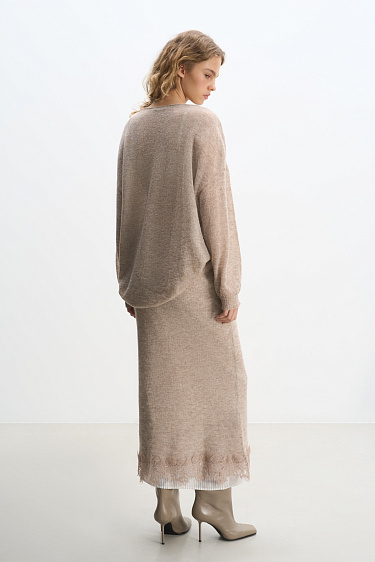 Maxi skirt of merino wool with lace - BRUSNIKA Women Clothes