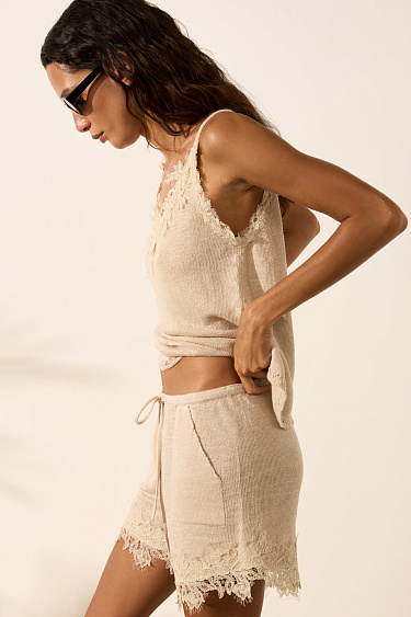 100% linen shorts with lace - BRUSNIKA Women Clothes