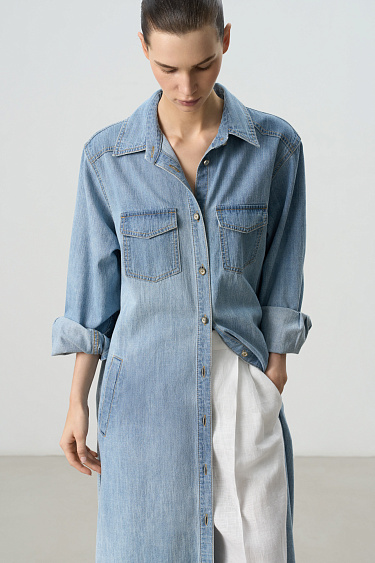 Denim Shirt Dress - BRUSNIKA Women Clothes