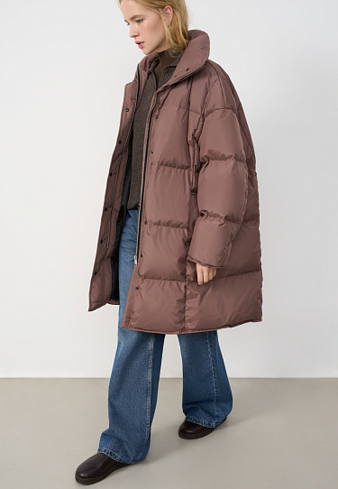 Hooded down jacket with knitted cuffs - BRUSNIKA Women Clothes