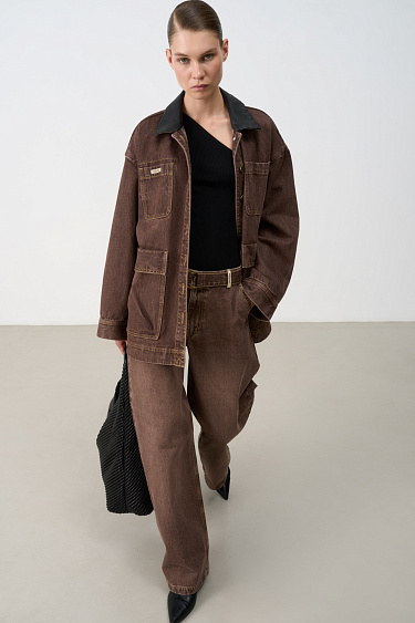 Denim jacket with eco-leather collar - BRUSNIKA Women Clothes