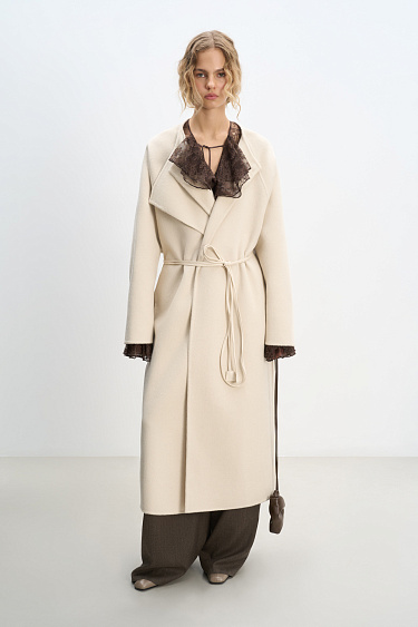 Wool coat with an asymmetrical lapel - BRUSNIKA Women Clothes
