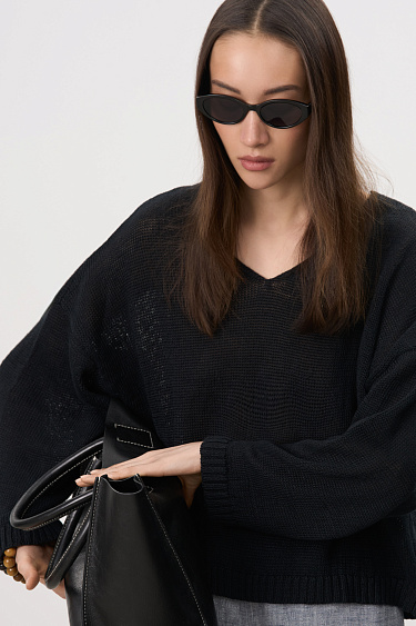 100% linen V-neck jumper - BRUSNIKA Women Clothes