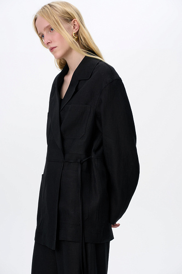 Linen blazer with pockets and ties - BRUSNIKA Women Clothes