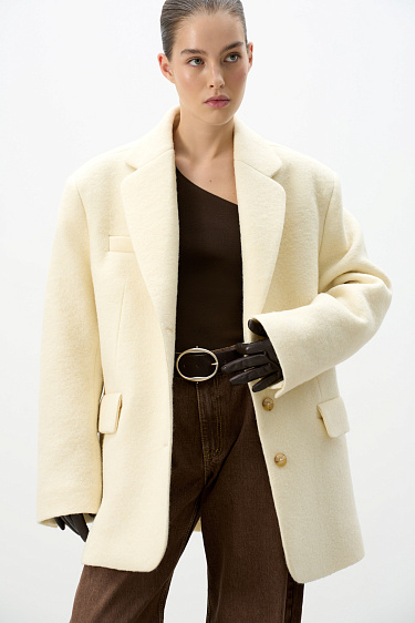 Wool jacket with eco-leather belt - BRUSNIKA Women Clothes