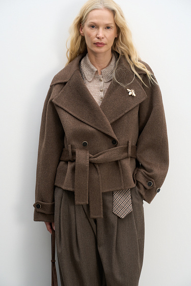 Short trench coat made of wool - BRUSNIKA Women Clothes