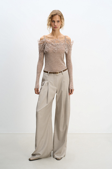 Merino wool longsleeve with lace - BRUSNIKA Women Clothes
