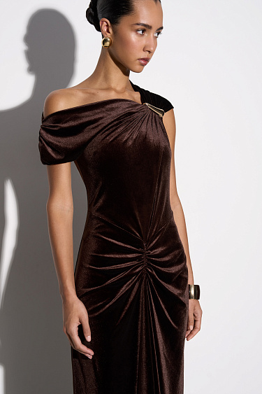 Velvet maxi dress with draping - BRUSNIKA Women Clothes