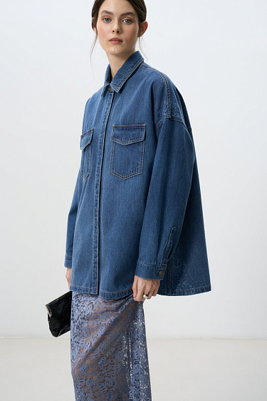 Printed Denim Shirt - BRUSNIKA Women Clothes