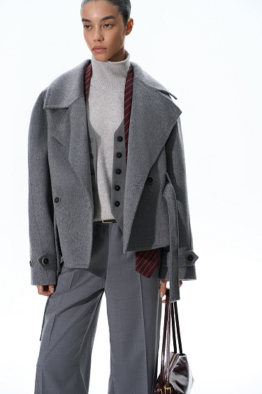 Short trench coat made of wool - BRUSNIKA Women Clothes