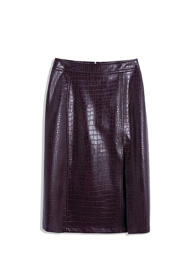 Textured faux leather midi skirt - BRUSNIKA Women Clothes