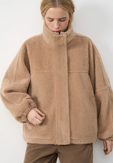 Eco-fur coat with a stand collar - BRUSNIKA Women Clothes