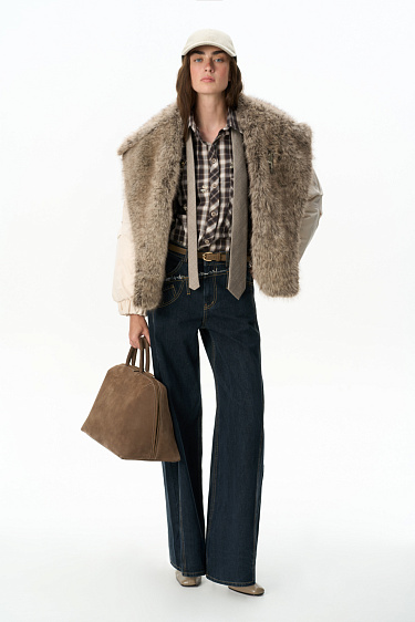 Down jacket with a fur collar - BRUSNIKA Women Clothes