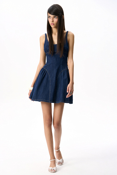 Mini denim dress with a waist accent - BRUSNIKA Women Clothes