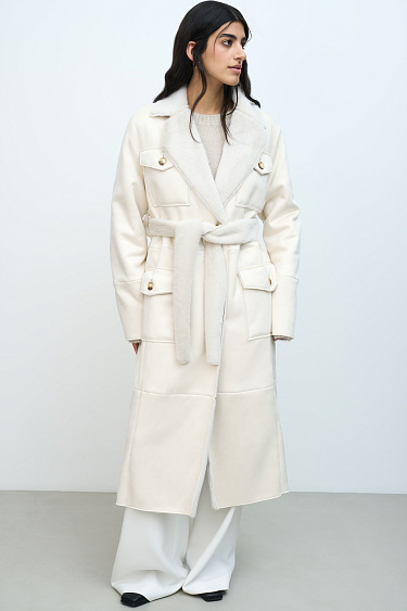 Straight-cut coat with belt - BRUSNIKA Women Clothes