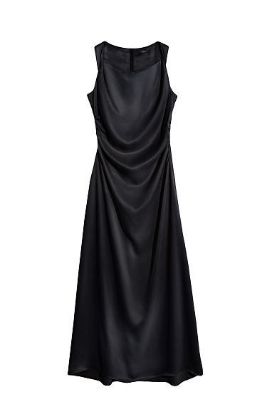 Satin dress with draping on the shoulders - BRUSNIKA Women Clothes