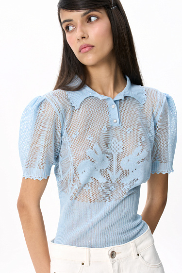 Viscose polo with openwork pattern - BRUSNIKA Women Clothes