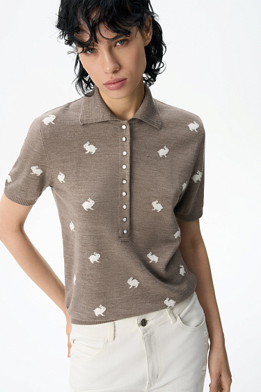 Animal Print Polo Shirt - BRUSNIKA Women Clothes