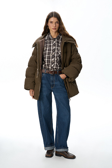 Voluminous down jacket with suede effect - BRUSNIKA Women Clothes