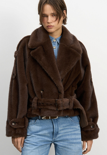 Short fur coat with belt - BRUSNIKA Women Clothes