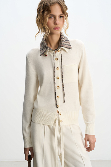 cashmere cardigan with a polo collar - BRUSNIKA Women Clothes