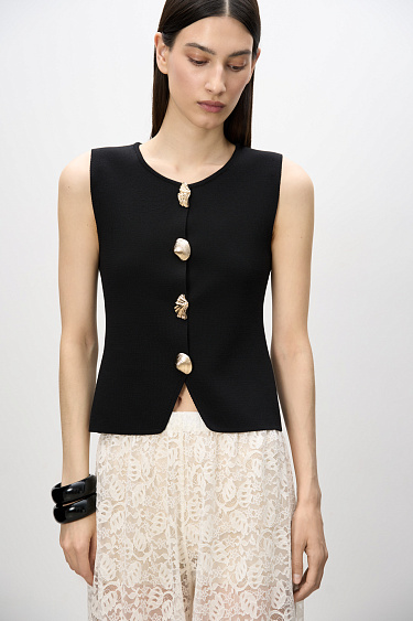 Knitted vest with accent buttons - BRUSNIKA Women Clothes