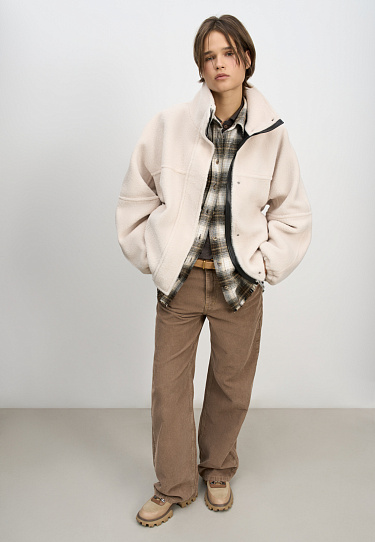 Eco-fur coat with a stand collar - BRUSNIKA Women Clothes