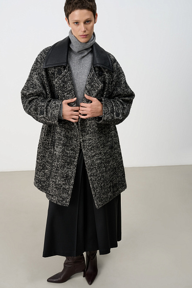 Wool coat with leatherette collar - BRUSNIKA Women Clothes
