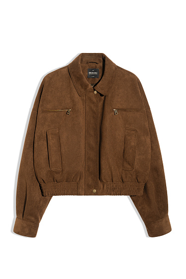 Suede bomber jacket with a turn-down collar - BRUSNIKA Women Clothes