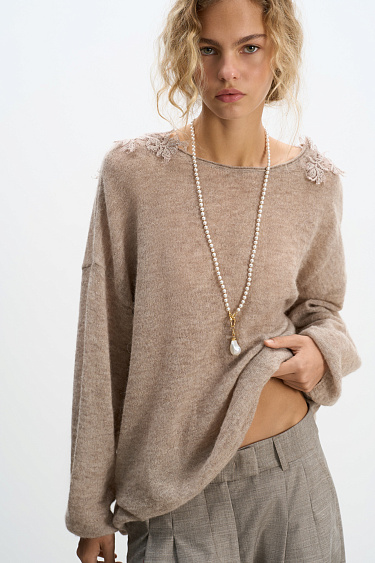 Merino wool jumper with lace - BRUSNIKA Women Clothes