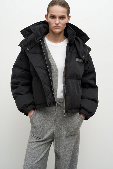 Down jacket with a stand-up collar and zippered hood - BRUSNIKA Women Clothes