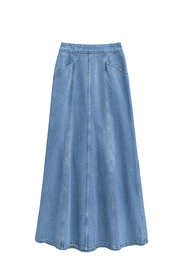 100% Cotton Midi Denim Skirt - BRUSNIKA Women Clothes